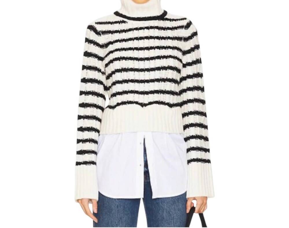NEW VERONICA BEARD iyla turtleneck sweater in ivory black